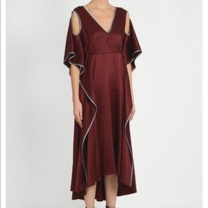 Sies Marjan Burgundy Silk Charmeuse Ruffle Dress